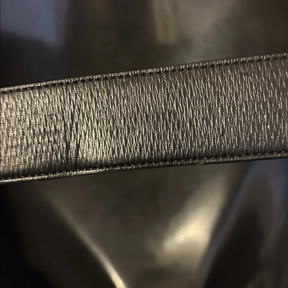 Tumi Black Leather Belt with Silver Metal Buckle